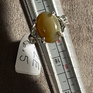 Genuine Tan Quartz Stone Silver Plated Ring
